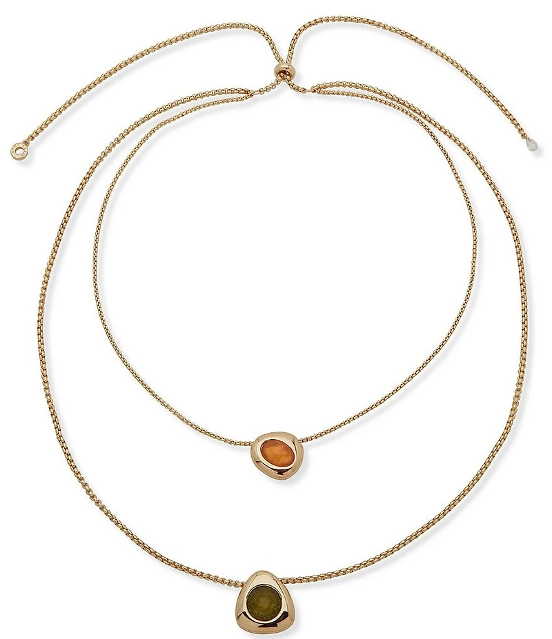 Anne Klein Gold Tone Stone Short Pendant Necklace
