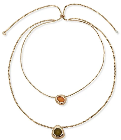 Anne Klein Gold Tone Stone Short Pendant Necklace