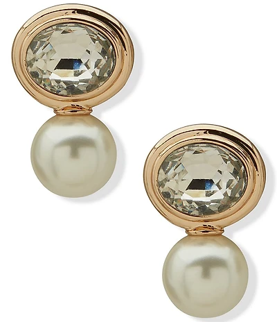 Anne Klein Gold Tone Stone Snowman Pearl Button Drop Earrings