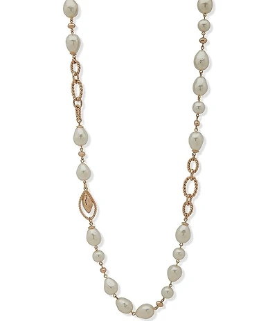 Anne Klein Gold Tone Textured Baroque Pearl Long Strand Necklace