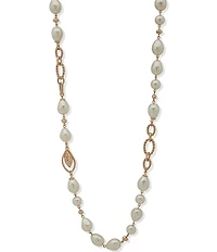 Anne Klein Gold Tone Textured Baroque Pearl Long Strand Necklace