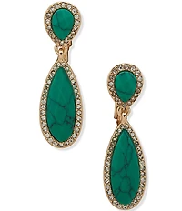 Anne Klein Gold Tone Turquoise Double Stone Linear Clip Earrings