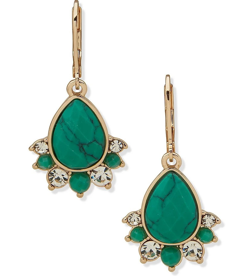 Anne Klein Gold Tone Turquoise Stone Beaded Drop Earrings