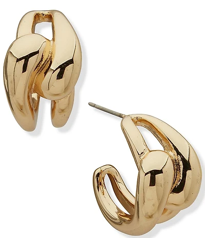 Anne Klein Gold Tone Twisted C Hoop Earrings