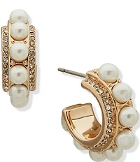 Anne Klein Gold Tone White Pearl C Hoop Earrings