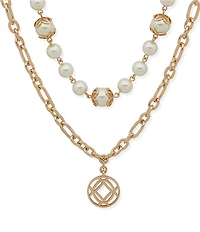 Anne Klein Gold Tone White Pearl Double Row Short Pendant Necklace