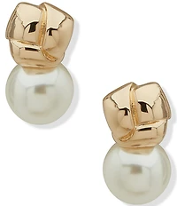 Anne Klein Gold Tone White Pearl Knot Stud Earrings