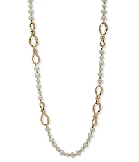 Anne Klein Gold Tone White Pearl Twisted Knot Long Strand Necklace