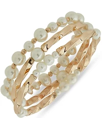 Anne Klein Gold Tone White Pearl Twisted Rope Stretch Bracelet Set