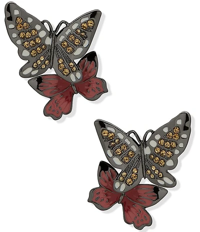 Anne Klein Large Drama Butterfly Motif Button Drop Earrings