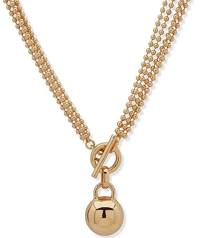 Anne Klein Metal Beaded Chain Dome Short Pendant Necklace