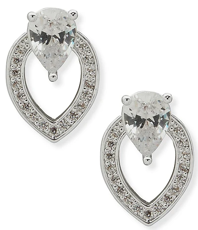 Anne Klein Navette Pearl Stone Button Stud Earrings