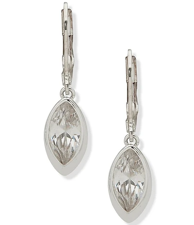 Anne Klein Silver Tone Navette Stone Drop Earrings