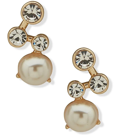 Anne Klein Pearl and Crystal Button Stud Earrings