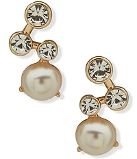 Anne Klein Pearl and Crystal Button Stud Earrings
