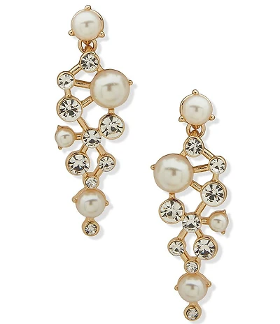 Anne Klein Pearl and Crystal Cluster Stone Linear Earrings