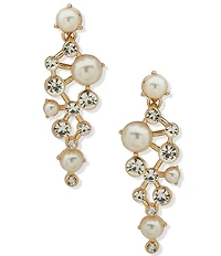 Anne Klein Pearl and Crystal Cluster Stone Linear Earrings