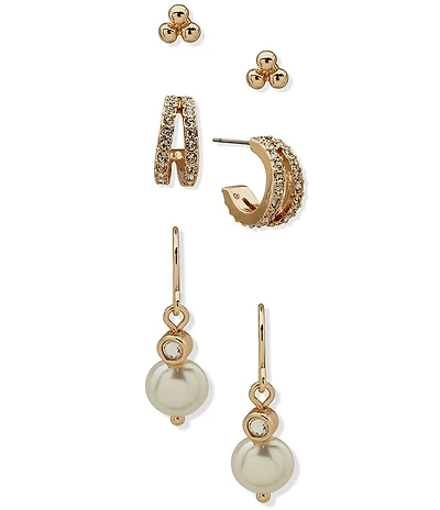 Anne Klein Pearl Coin Trio Earring Set