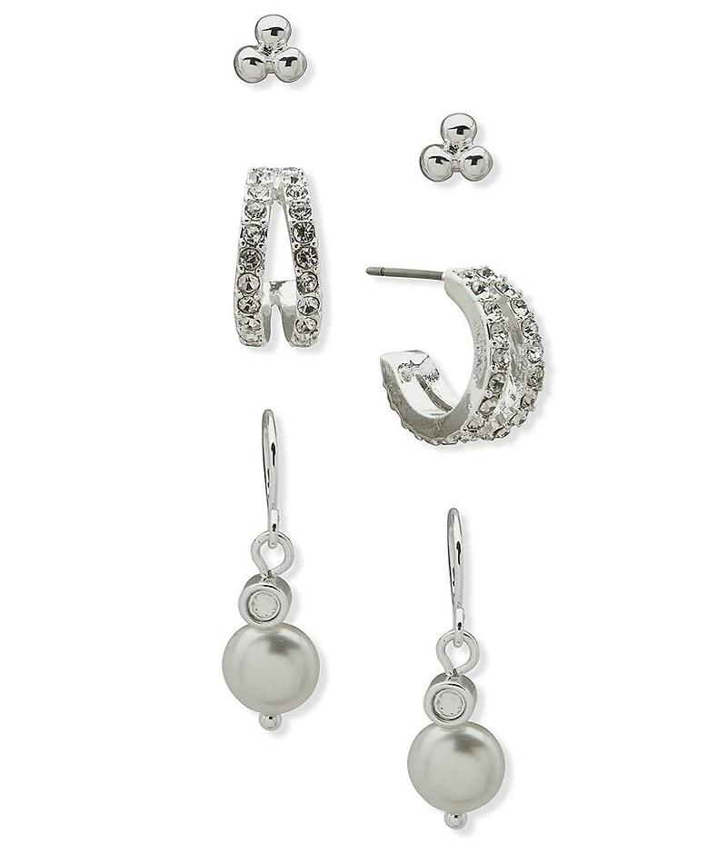 Anne Klein Pearl Coin Trio Earring Set
