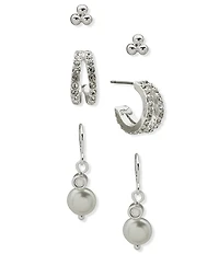 Anne Klein Pearl Coin Trio Earring Set