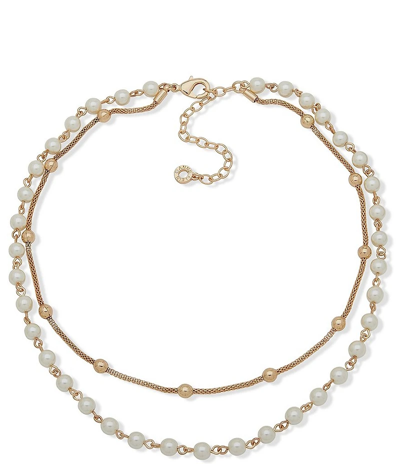 Anne Klein Pearl Convertible Beaded Short Multi Strand Necklace