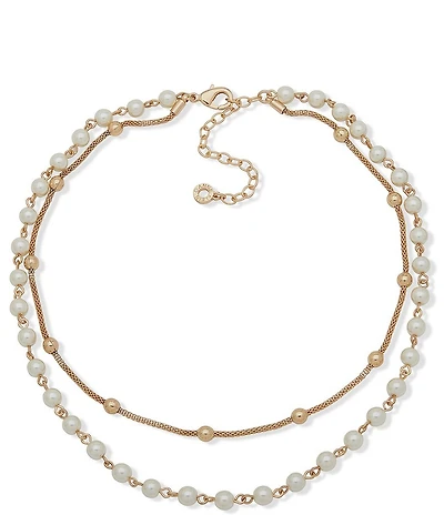 Anne Klein Pearl Convertible Beaded Short Multi Strand Necklace