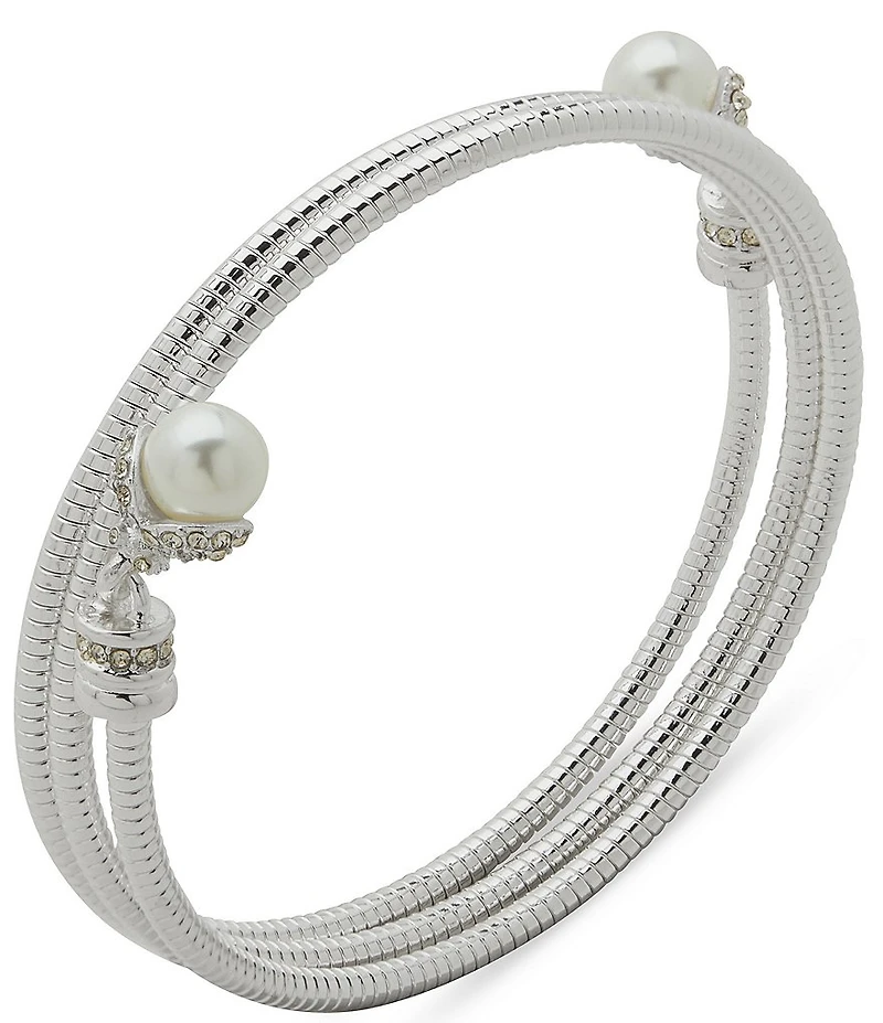 Anne Klein Pearl Crystal Coil Bracelet