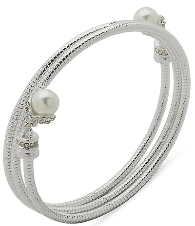Anne Klein Pearl Crystal Coil Bracelet