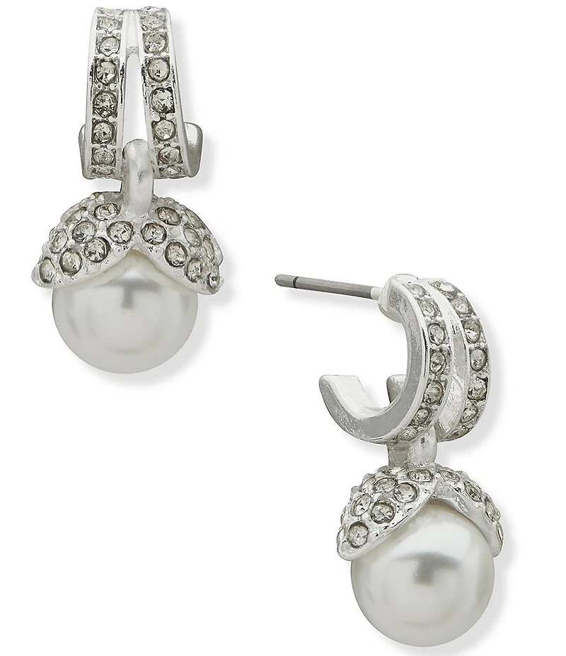 Anne Klein Pearl Huggie Stone Drop Earrings