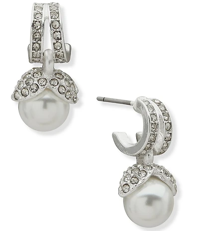 Anne Klein Pearl Huggie Stone Drop Earrings