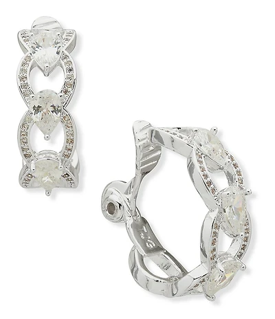Anne Klein Pearl Navette Stone Clip-On Hoop Earrings
