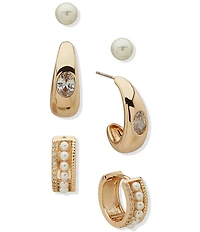 Anne Klein Pearl Stone Trio Earring Set