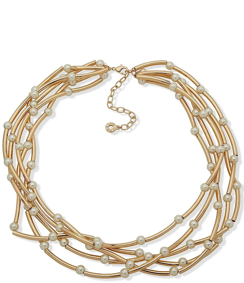 Anne Klein Pearl Tube Strandage Short Multi Strand Necklace