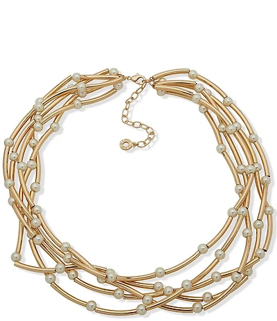 Anne Klein Pearl Tube Strandage Short Multi Strand Necklace