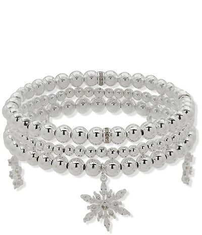 Anne Klein Silver Tone 3 Row Snowflake Stretch Bracelet