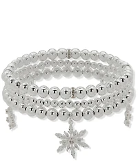Anne Klein Silver Tone 3 Row Snowflake Stretch Bracelet