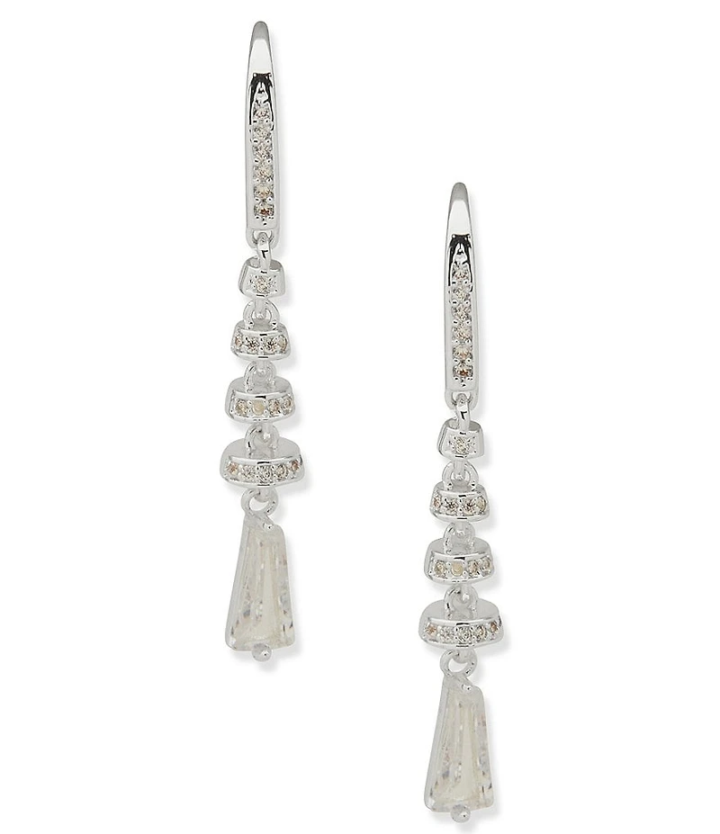 Anne Klein Silver Tone Baguette Bar Linear Earrings