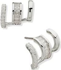 Anne Klein Silver Tone Baguette Rounded Stone Crawler Hoop Earrings
