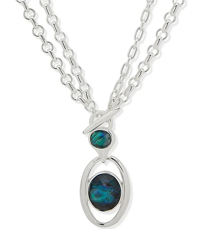 Anne Klein Silver Tone Convertible Abalone Short Pendant Necklace
