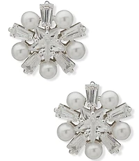 Anne Klein Silver Tone Floral Stone Stud Earrings