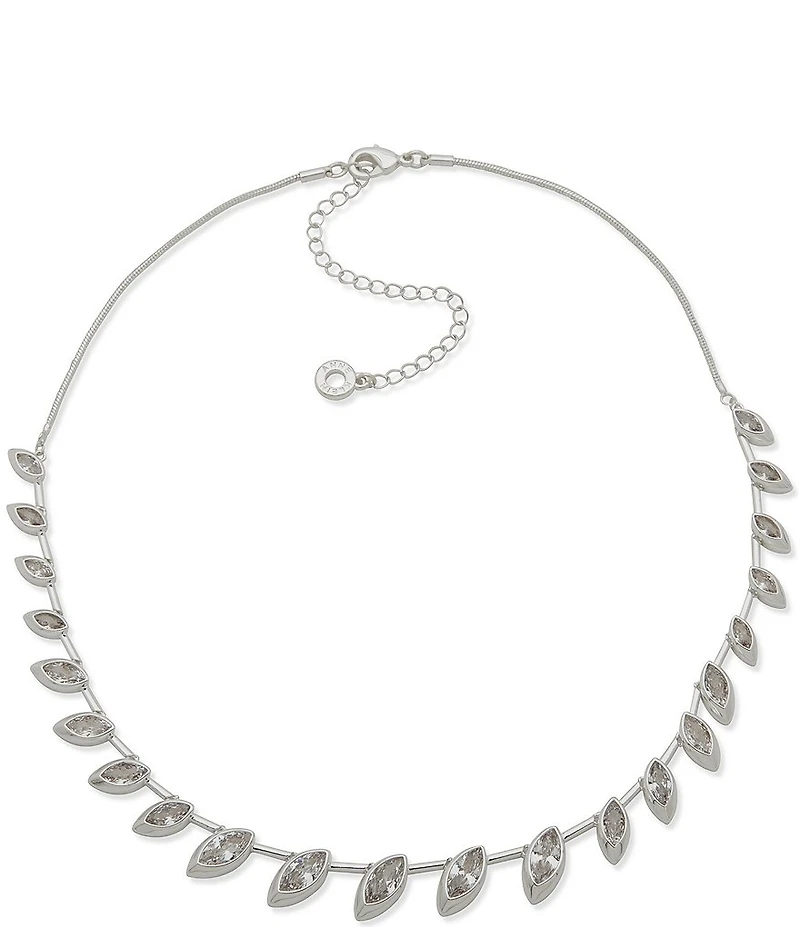 Anne Klein Silver Tone Navette Stone Collar Necklace