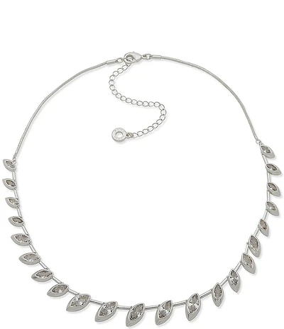 Anne Klein Silver Tone Navette Stone Collar Necklace