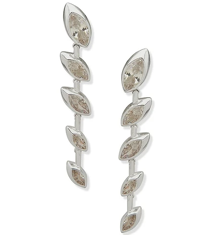 Anne Klein Silver Tone Navette Stone Linear Earrings