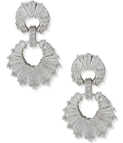 Anne Klein Silver Tone Open Link Double Orbital Earrings
