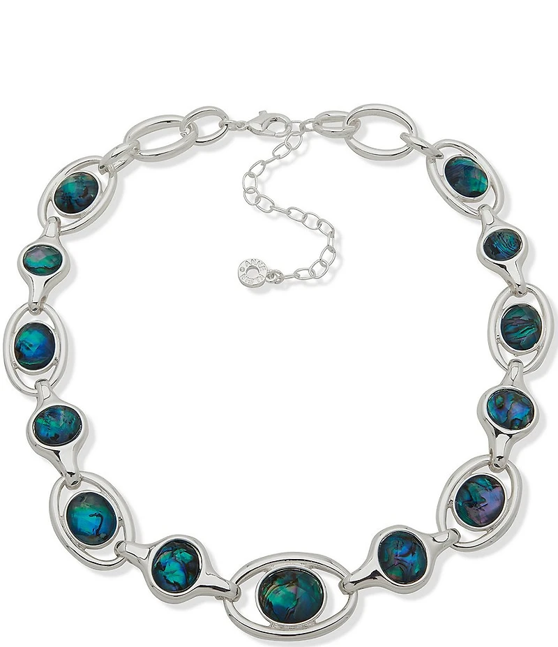 Anne Klein Silver Tone Open Linked Abalone Collar Necklace