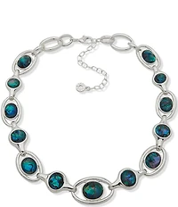 Anne Klein Silver Tone Open Linked Abalone Collar Necklace