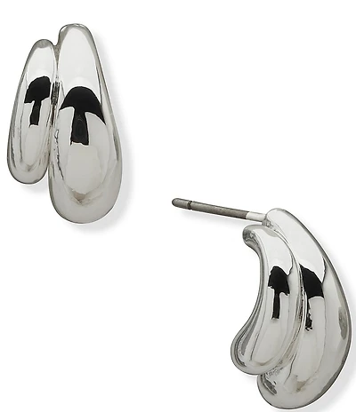 Anne Klein Silver Tone Puffy 2 Row Hoop Earrings