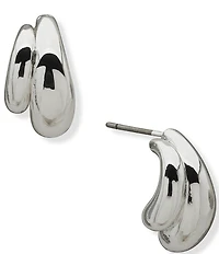 Anne Klein Silver Tone Puffy 2 Row Hoop Earrings