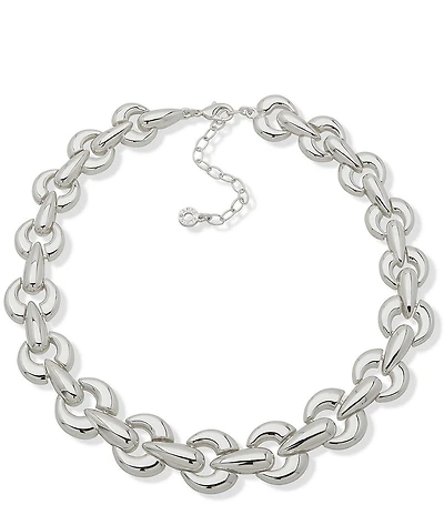 Anne Klein Silver Tone Puffy Interlinking Collar Necklace