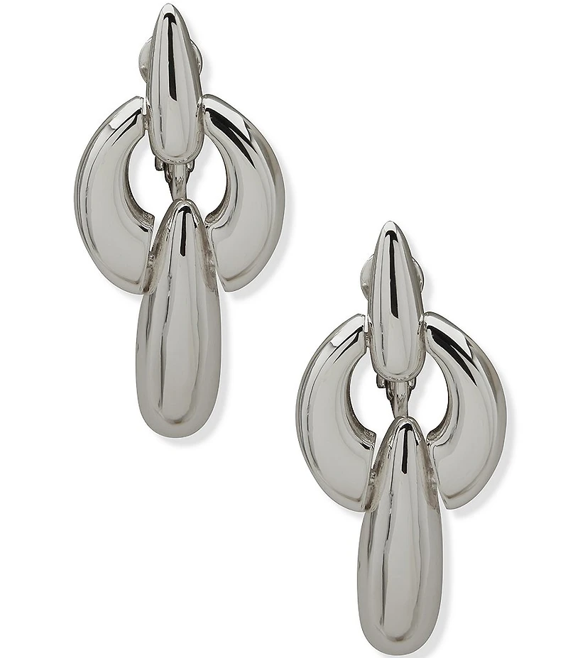 Anne Klein Silver Tone Puffy Linked Linear Clip Earrings